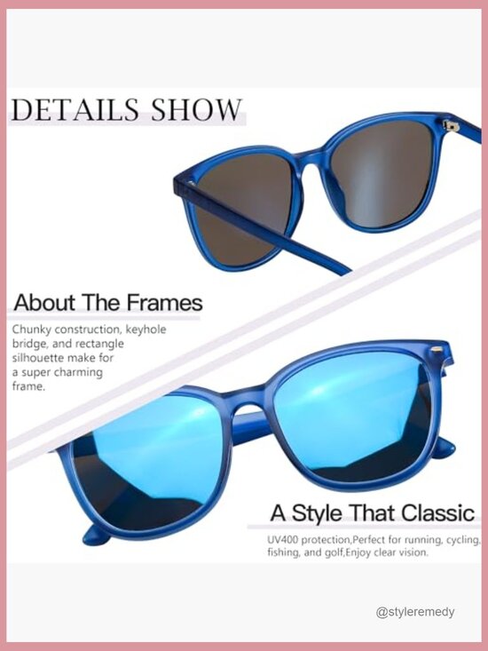 Polarized Mirrored Sunglasses with UV400 Protection, Oversized Square Frame
